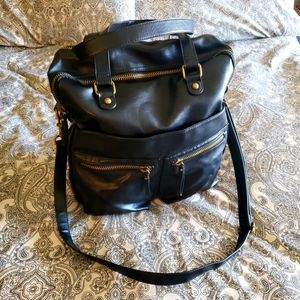 Jaye Hersh "Hollywood Intuition" black faux leather tote bag w/adjustable strap